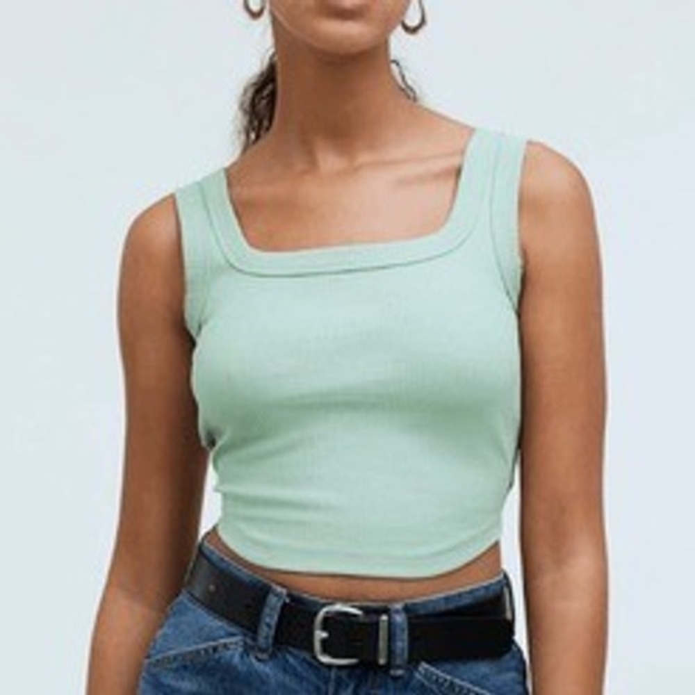 Madewell The Tailored Crop Tank in Sleekhold Pistachio Green M
